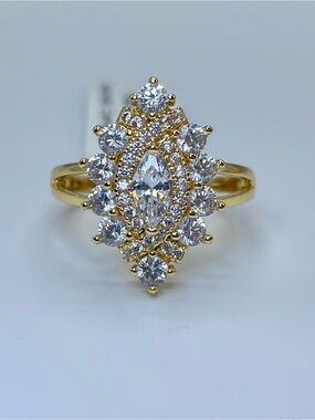 Swarovski Crystal Elements White Crystal Art Deco Ring Vintage Look Sz 7